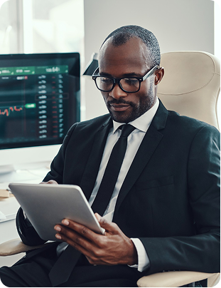 Investor reviewing a venture deal on tablet