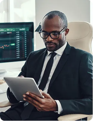 Investor reviewing a venture deal on tablet