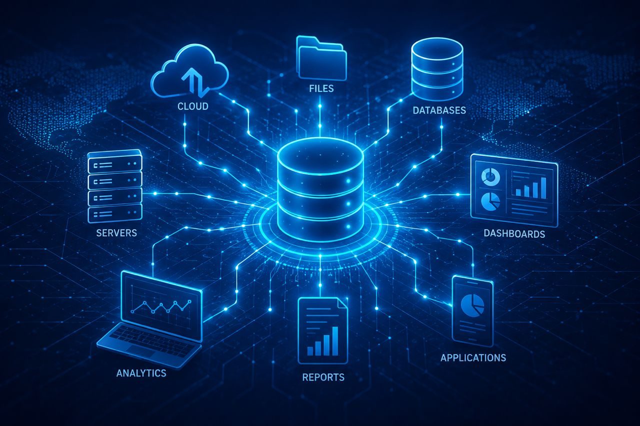 Data network visualisation across cloud, files, databases, and analytics