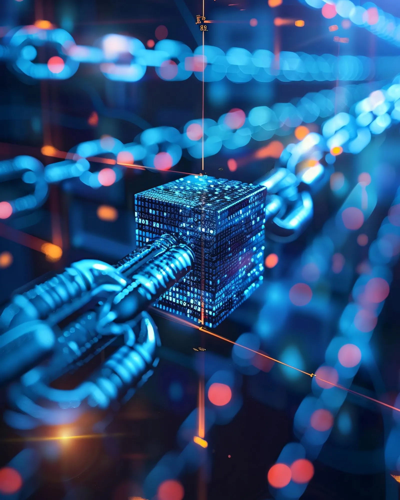 Digital cube with blockchain links representing tokenized securities